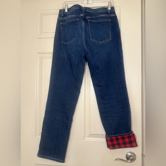 ❗️Duluth Trading Co Plaid Flannel Lined Straight Leg Denim Blue Jeans size 10 - Picture 5 of 9